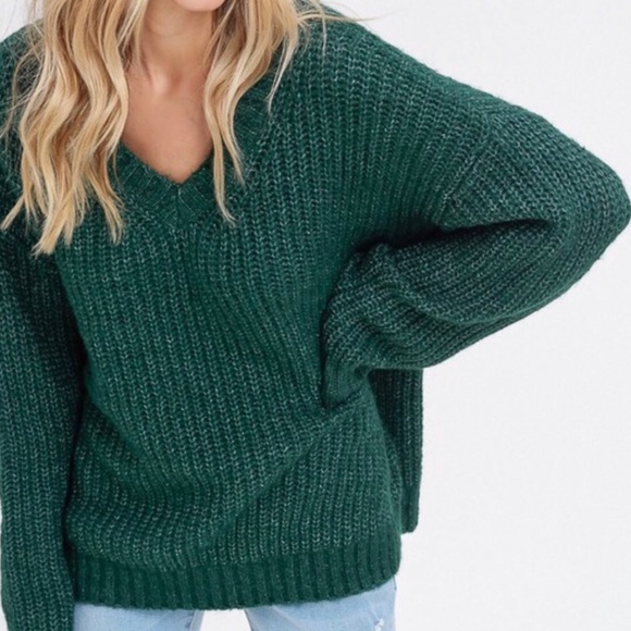 Listicle Sweaters - Listicle Green V Neck Slouchy Knit Sweater L